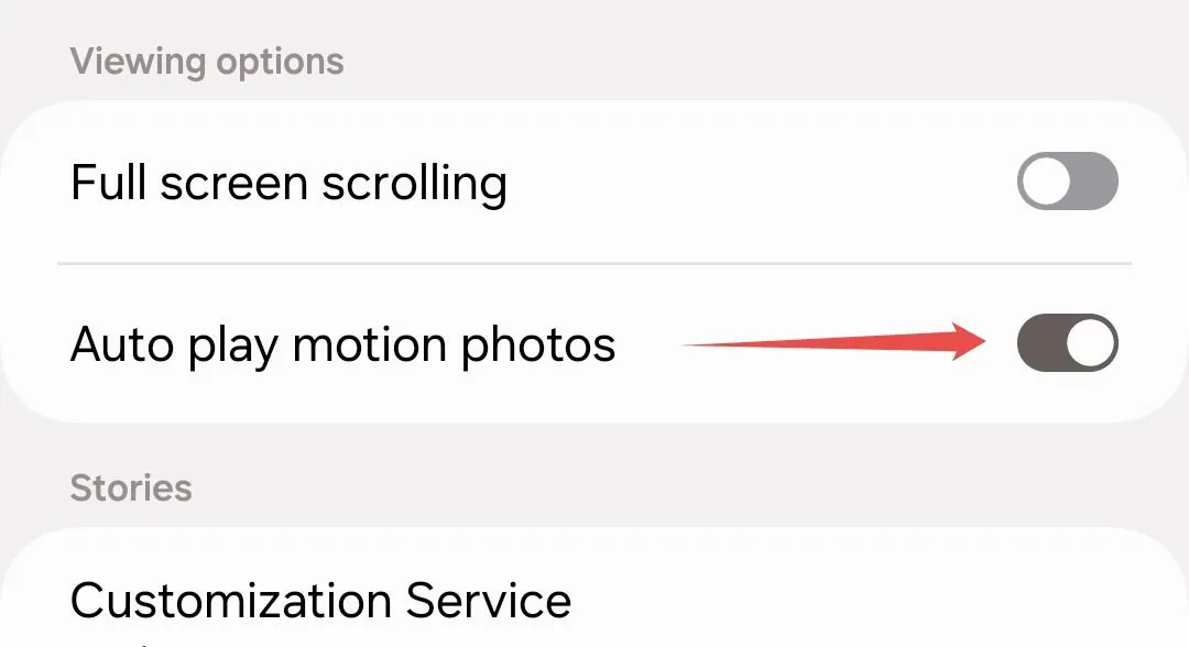 Công tắc tự động phát ảnh chuyển động trong Samsung Gallery