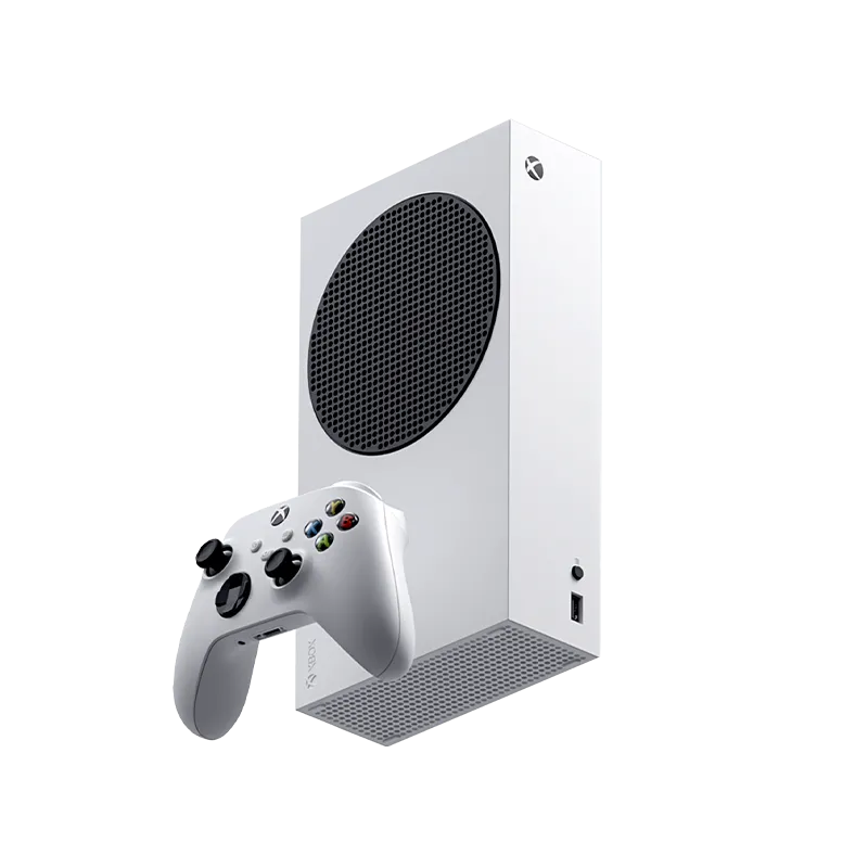 Console Xbox Series S màu trắng đi kèm tay cầm, minh họa cho sự dịch chuyển sang nền tảng game hoàn toàn kỹ thuật số.