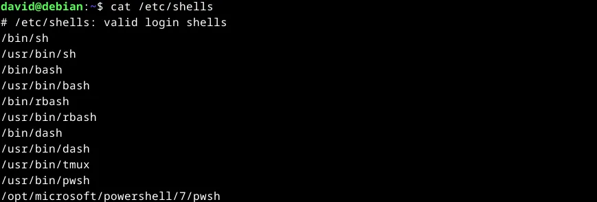 Danh sách các shell khả dụng trong tệp /etc/shells trên Linux.