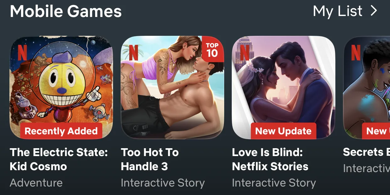 Danh sách các tựa game dựa trên phim và series nổi tiếng của Netflix trên ứng dụng Netflix Games trên iPhone, bao gồm Stranger Things và Squid Games