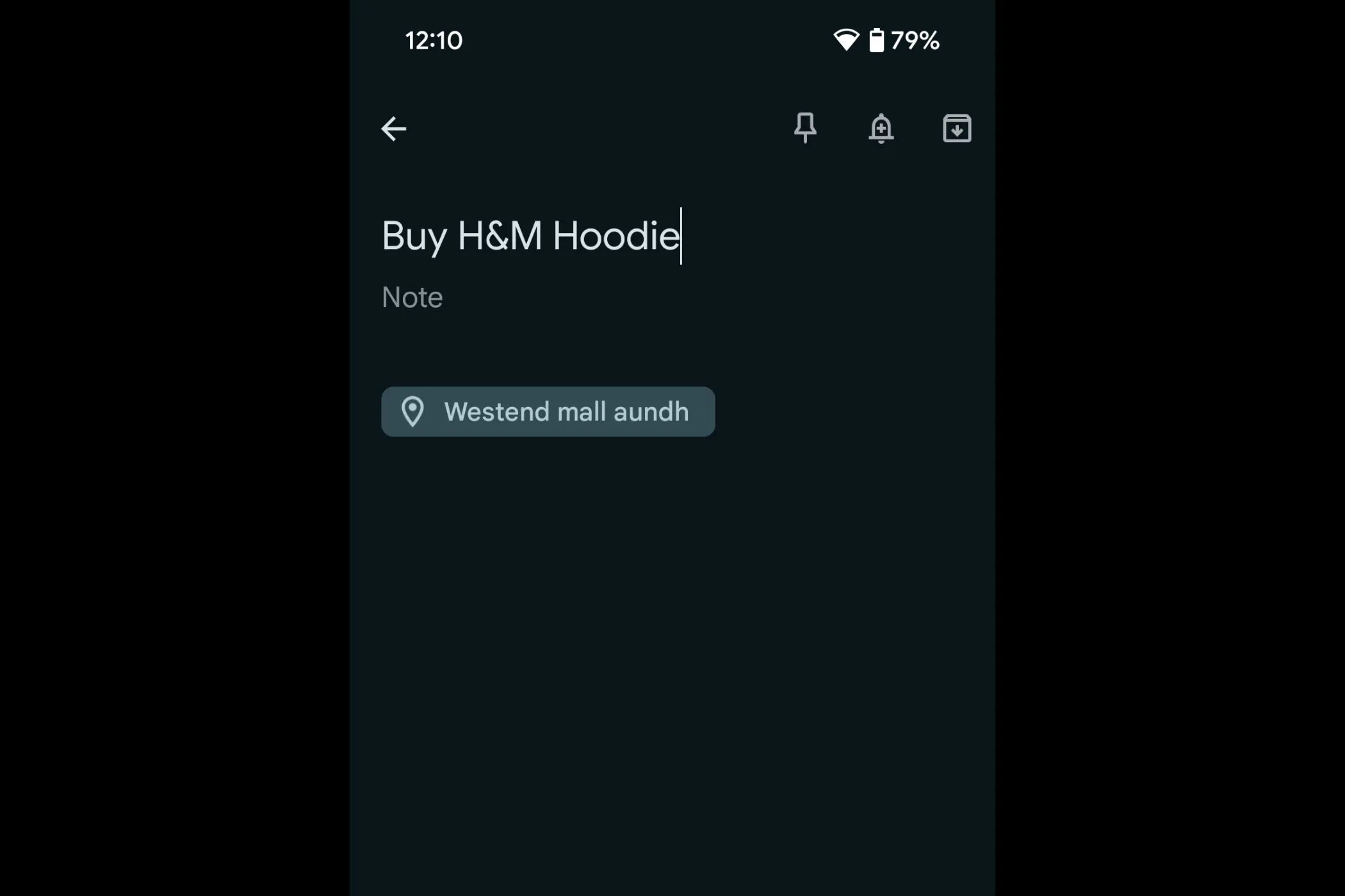 Địa điểm đã chọn được hiển thị dưới ghi chú trong Google Keep, xác nhận nhắc nhở dựa trên vị trí đã được thiết lập.