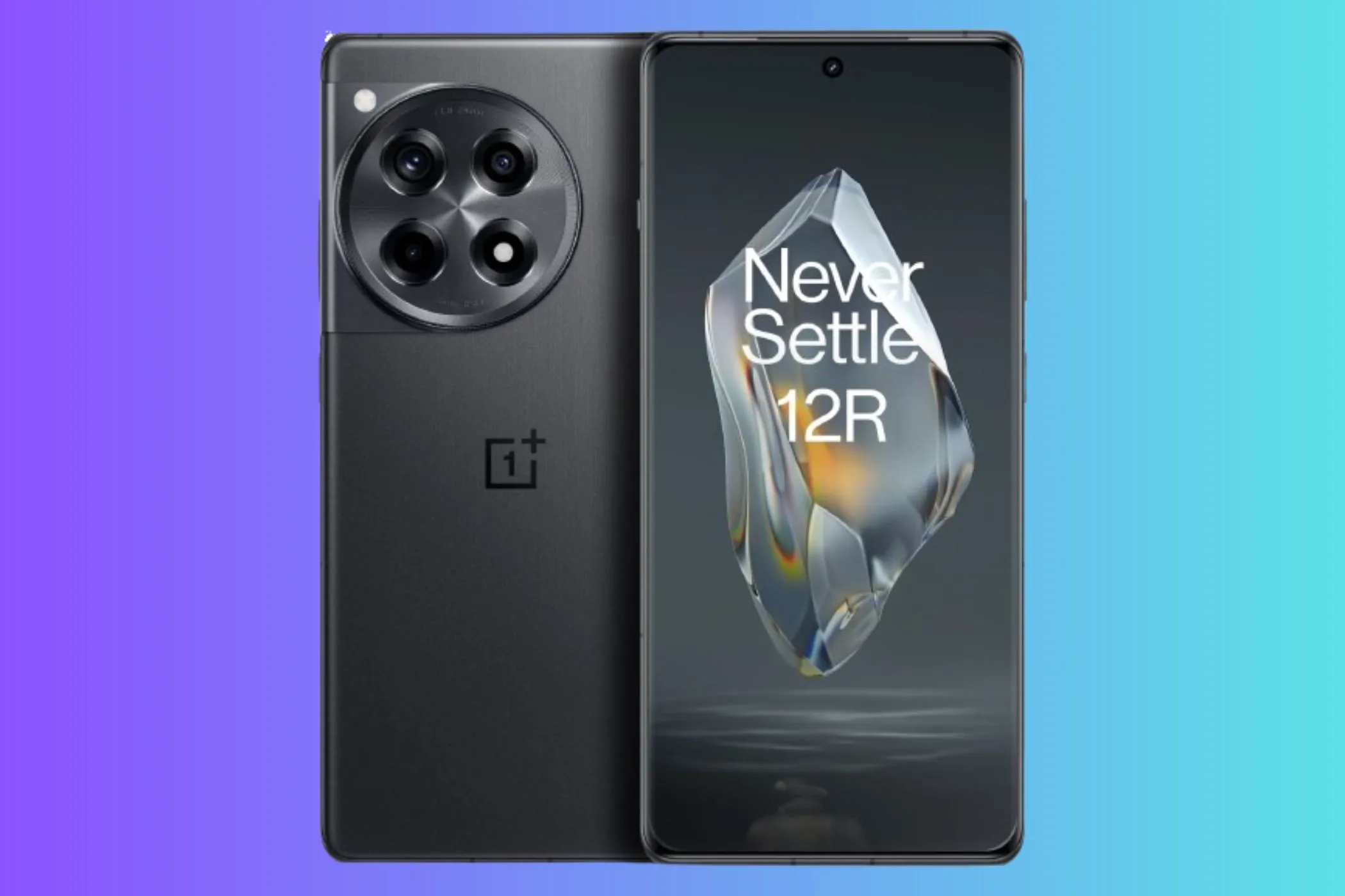 Điện thoại OnePlus 12R màu xám trên nền chuyển sắc