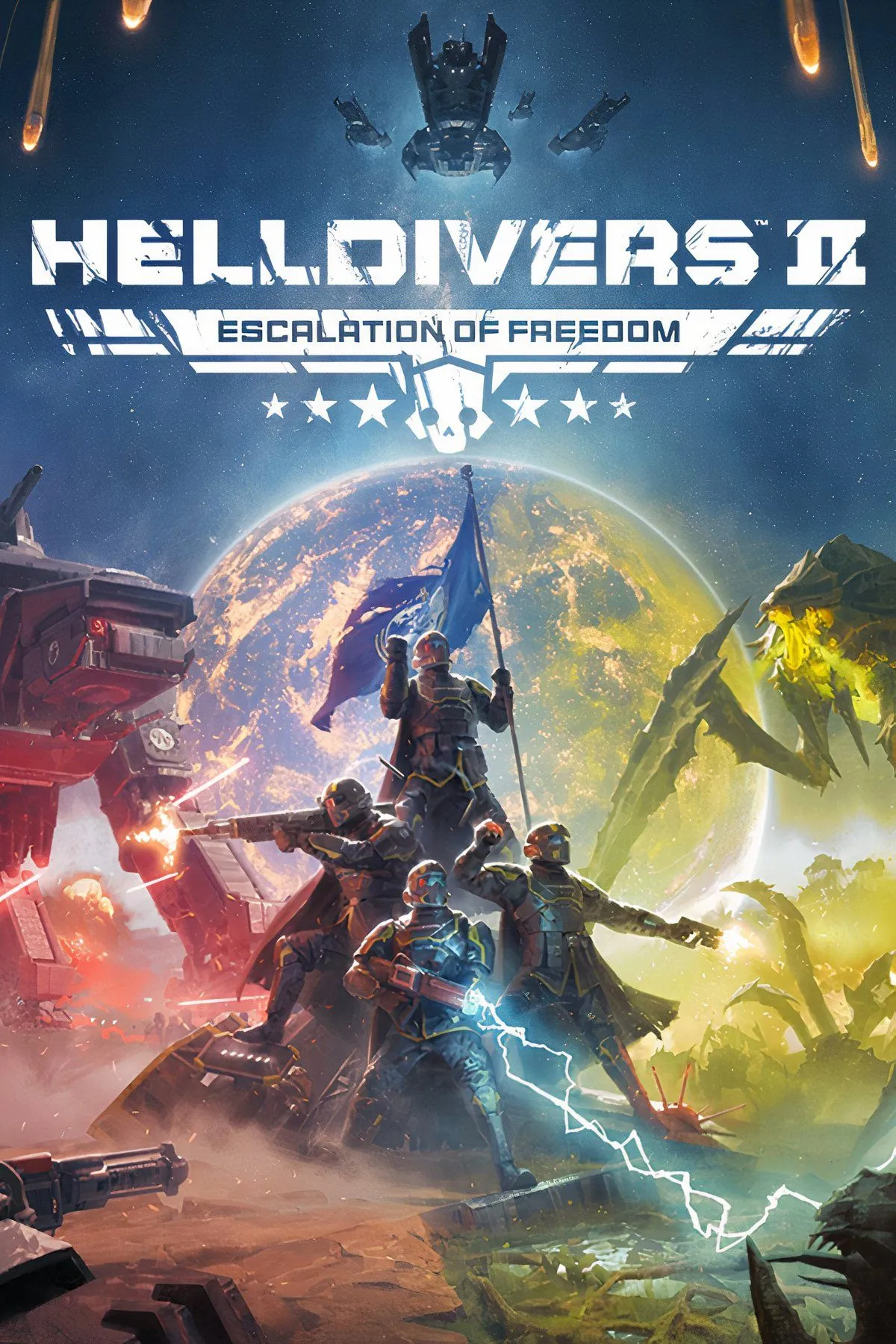 Game thủ Helldivers 2 chiến đấu trong một môi trường hỗn loạn, thể hiện lối chơi bắn súng góc nhìn thứ ba đầy kịch tính.