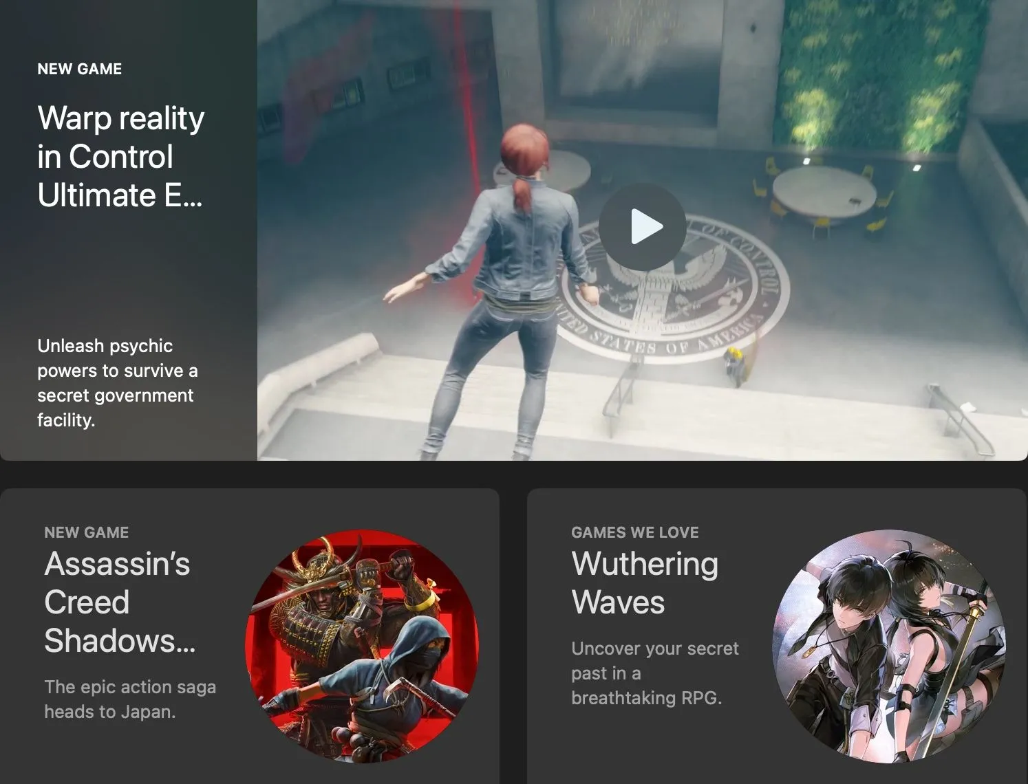 Giao diện App Store macOS hiển thị game Control, minh chứng cho sự chậm trễ của các tựa game AAA trên nền tảng này.