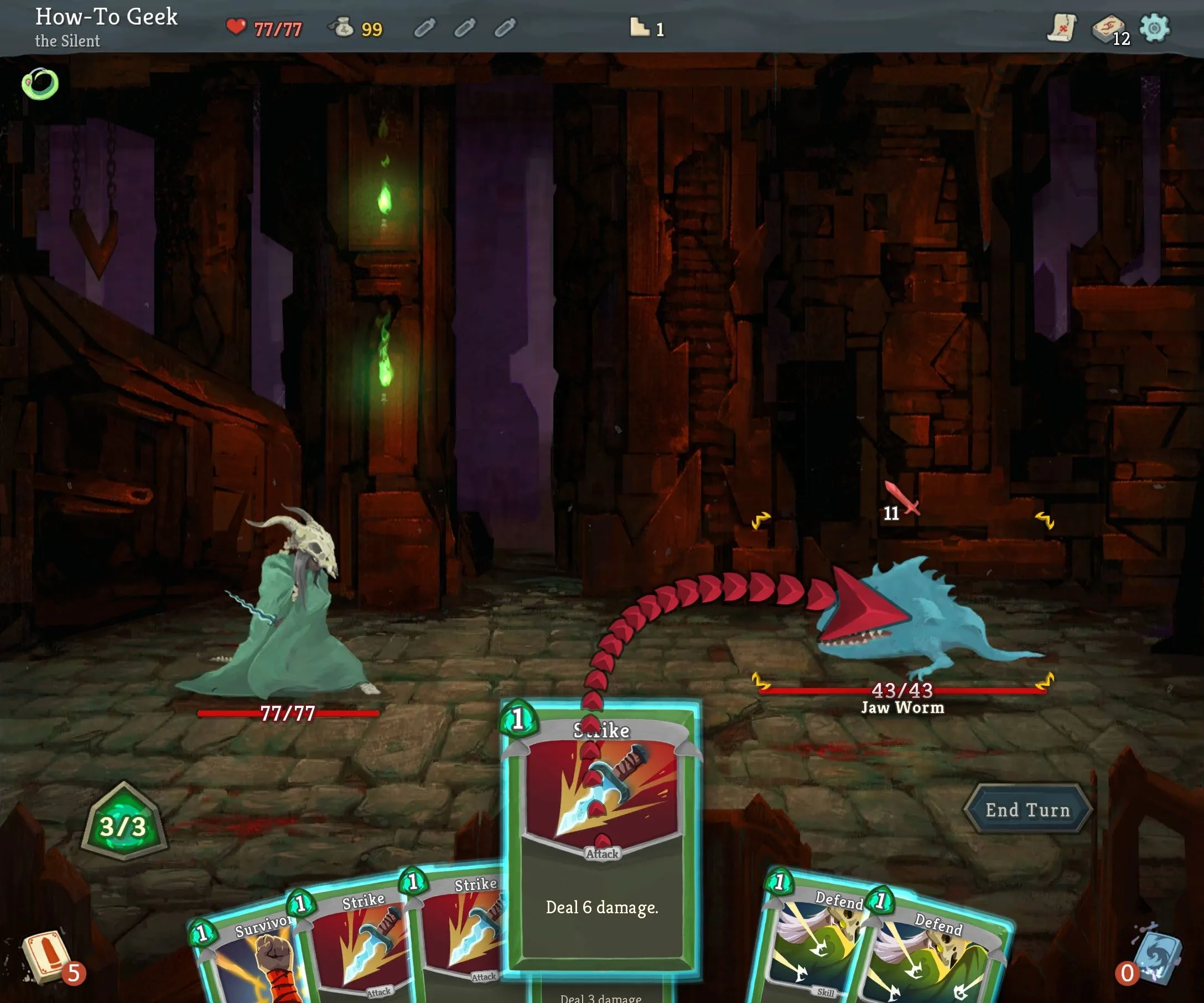Giao diện chơi Slay the Spire, một tựa game Deckbuilders Roguelike cực hấp dẫn