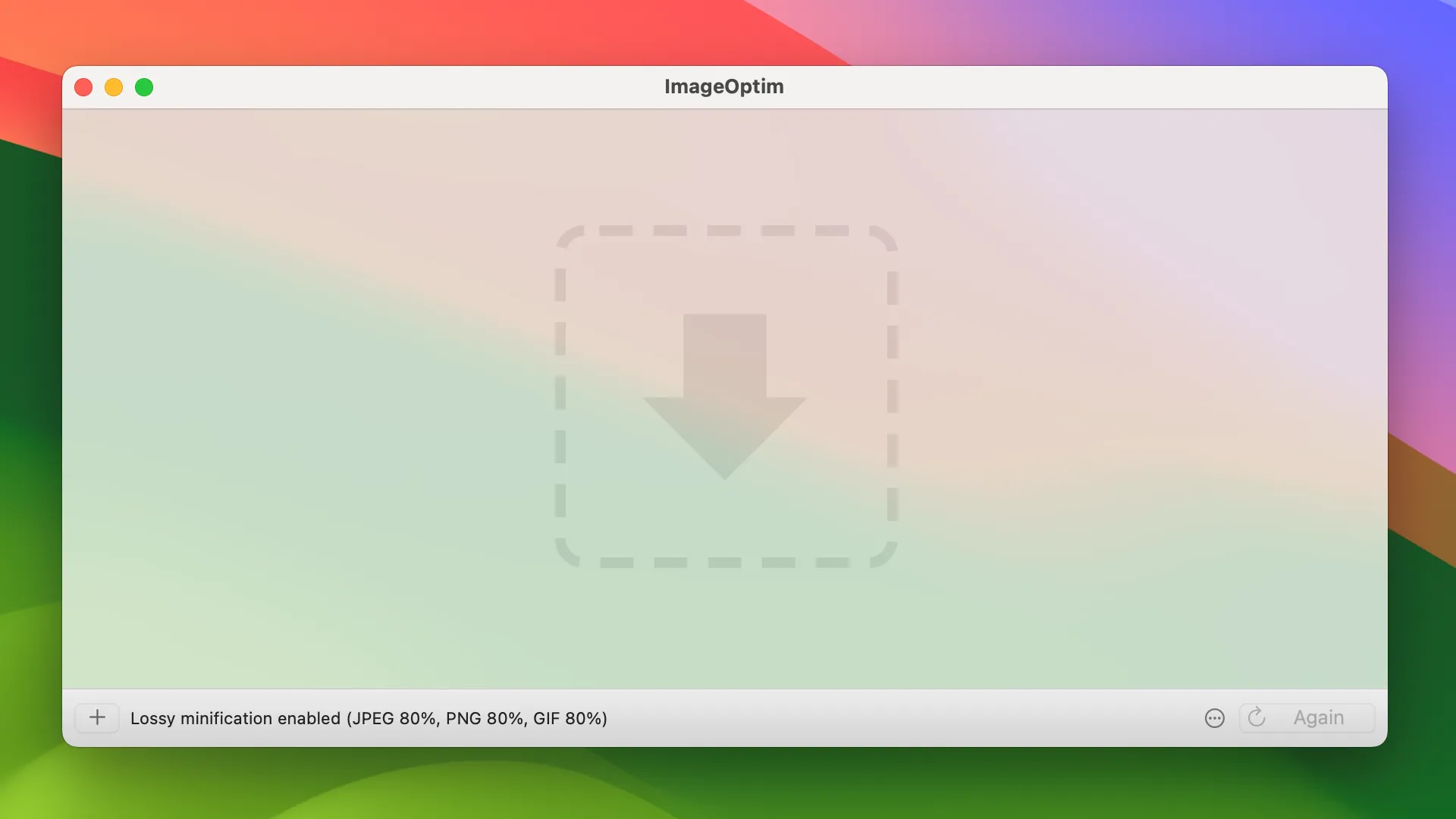 Giao diện kéo thả đơn giản của ImageOptim, ứng dụng tối ưu hóa kích thước hình ảnh cho macOS.