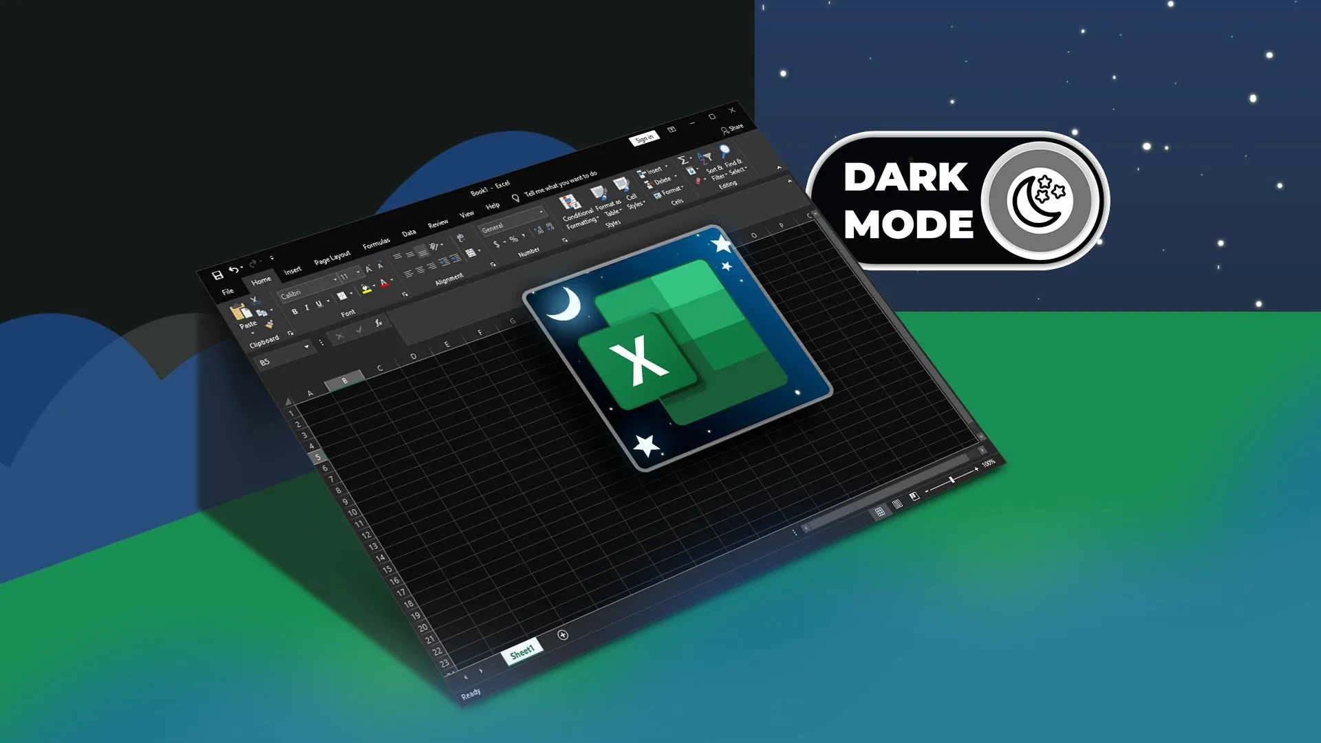 Giao diện Microsoft Excel ở chế độ nền tối (Dark Mode) trên Windows