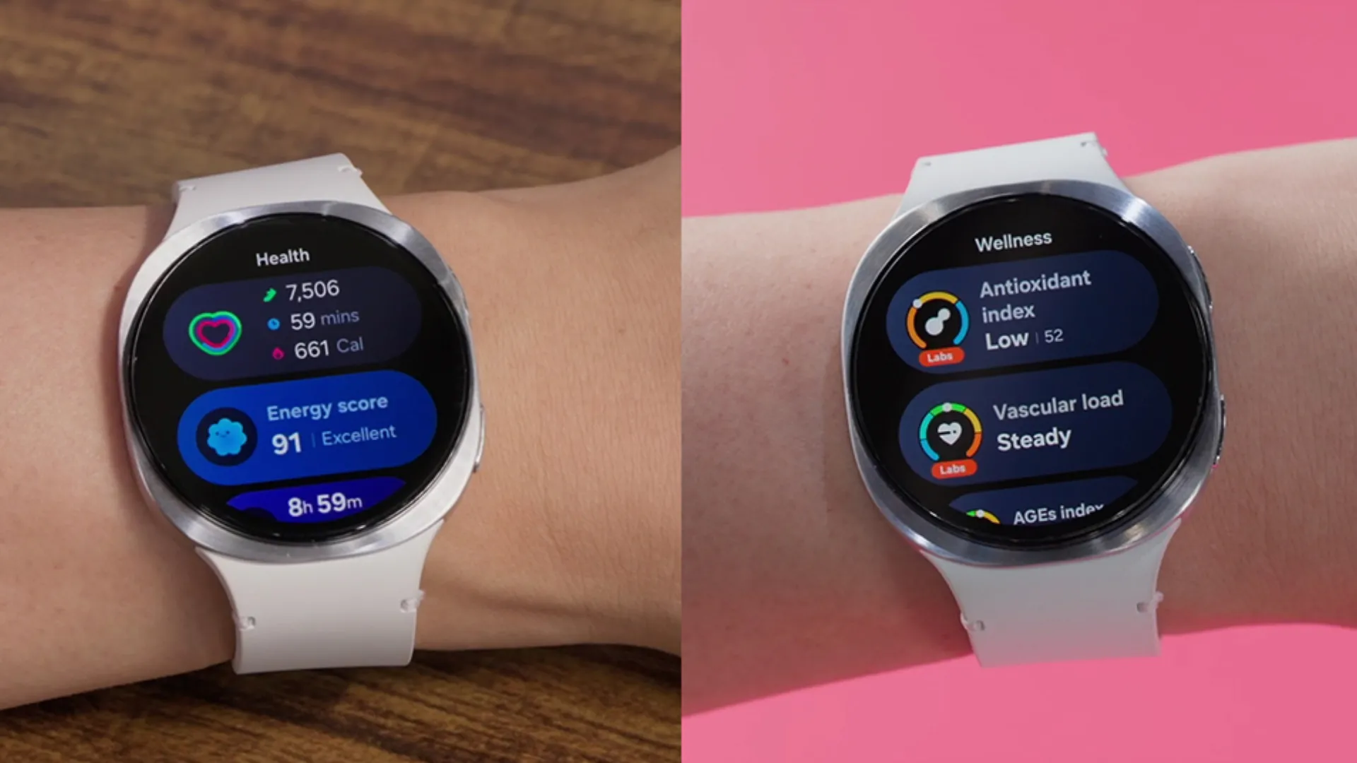 Giao diện One UI Watch 8 mới với các thẻ thông tin đa dạng và tính năng theo dõi sức khỏe