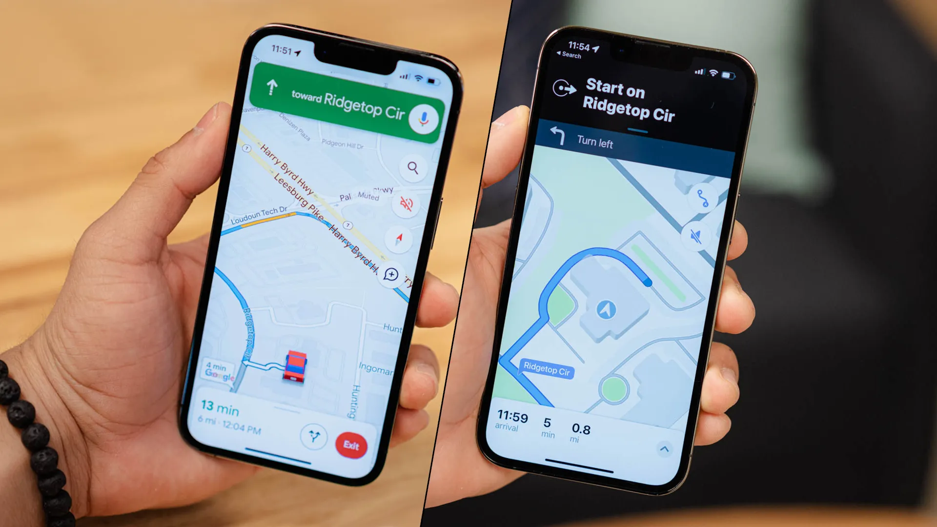 Giao diện so sánh Google Maps và Apple Maps hiển thị các tính năng điều hướng và tìm kiếm vị trí.