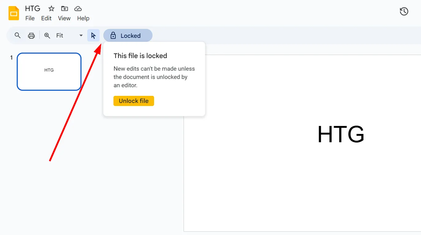 Giao diện tài liệu Google Slides bị khóa, hiển thị cảnh báo không thể chỉnh sửa