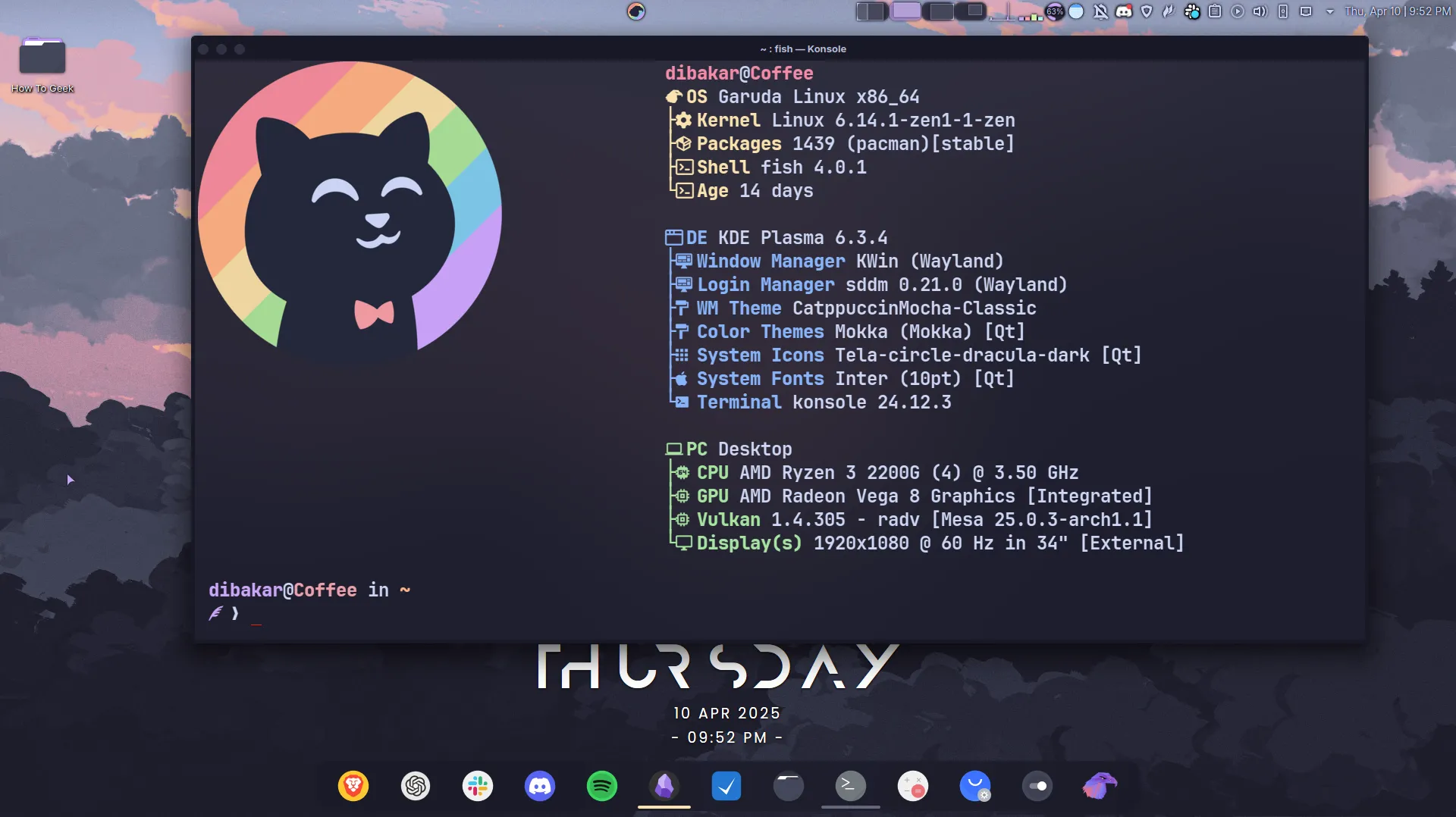 Giao diện terminal Garuda Mokka, biểu tượng của Wayland trên Linux