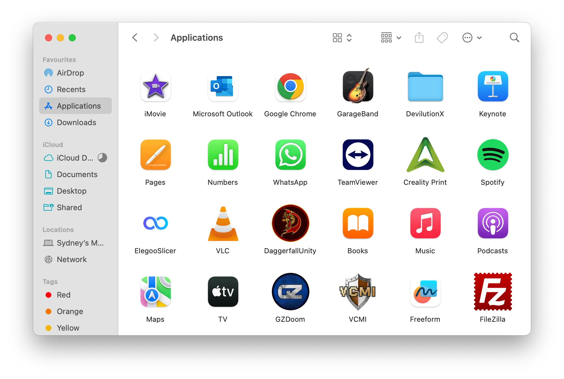 Giao diện thư mục Applications trong hệ điều hành macOS