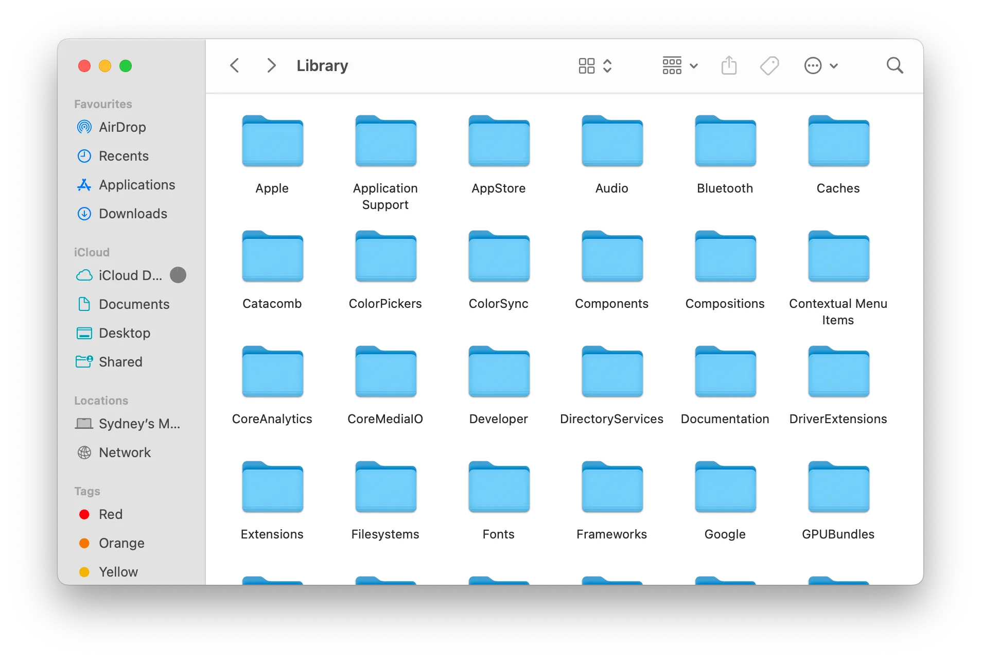 Giao diện thư mục Library trong hệ điều hành macOS