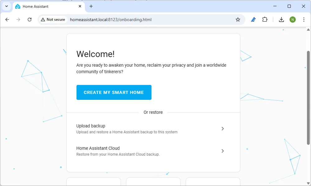 Giao diện trang khởi động của Home Assistant