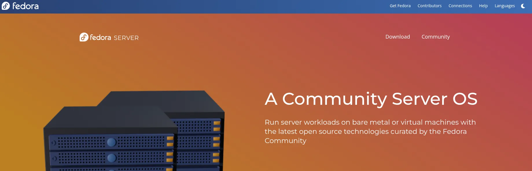 Giao diện trang tải xuống Fedora Server, một lựa chọn cho công nghệ máy chủ tiên tiến
