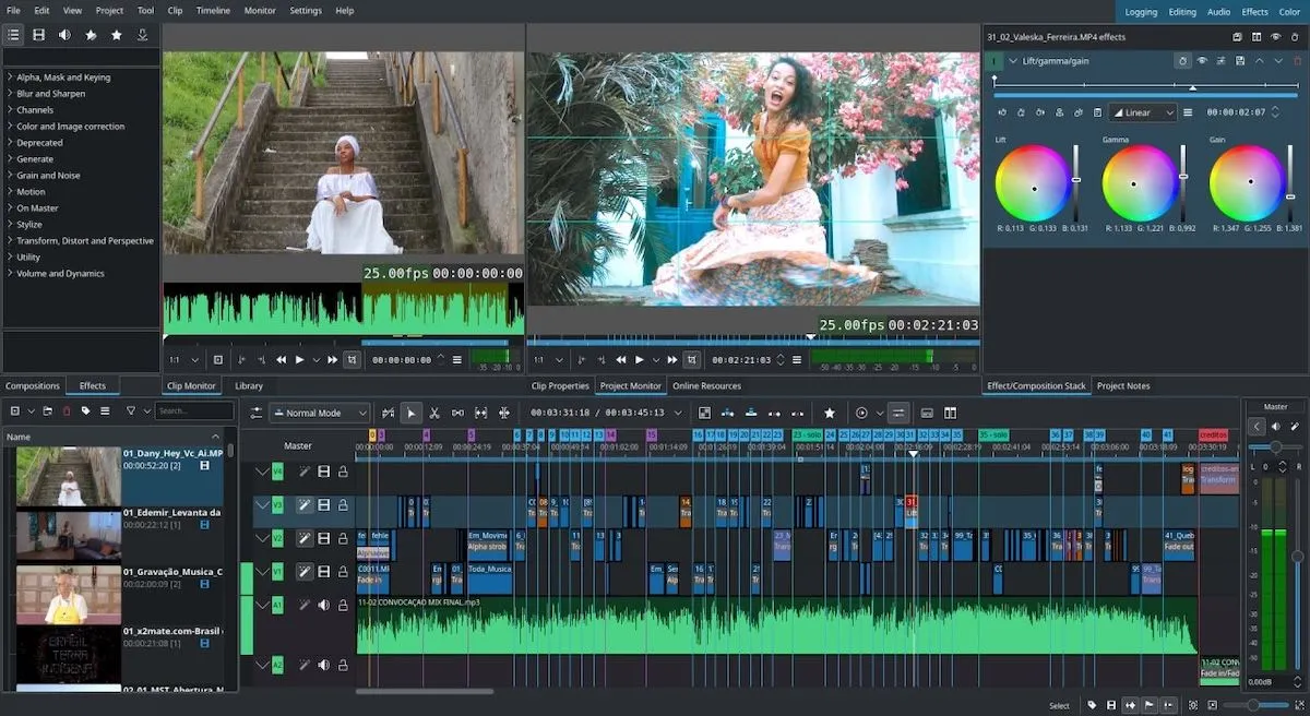 Giao diện trình chỉnh sửa video Kdenlive