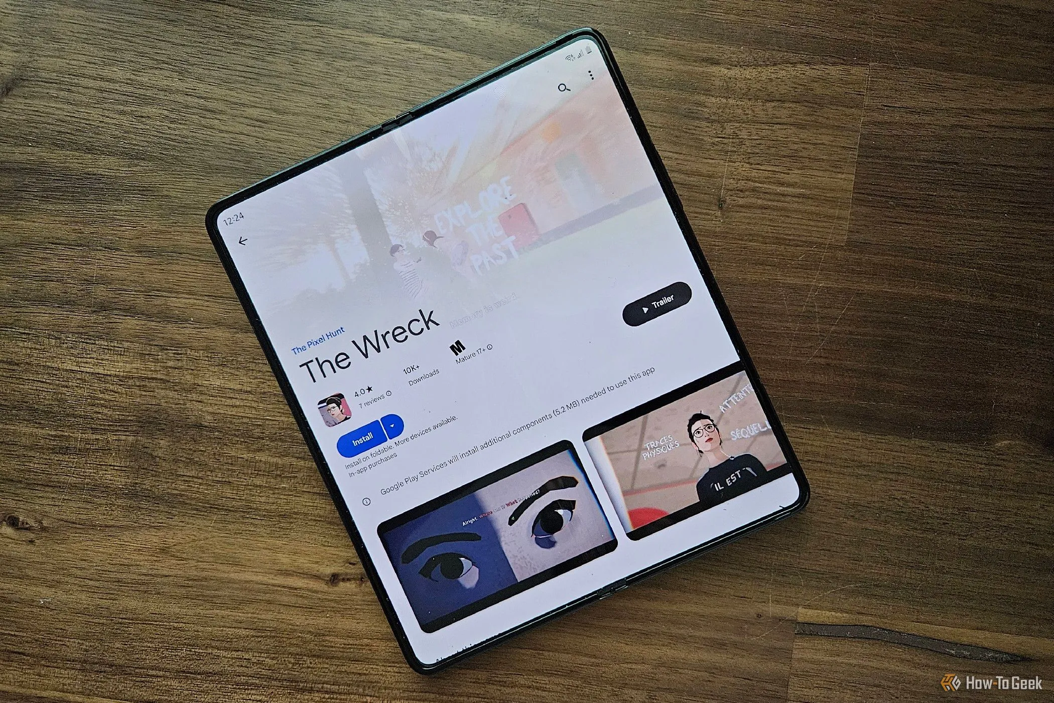 Giao diện trò chơi The Wreck trên Google Play Store Android, minh họa cửa hàng game kỹ thuật số trên điện thoại di động.