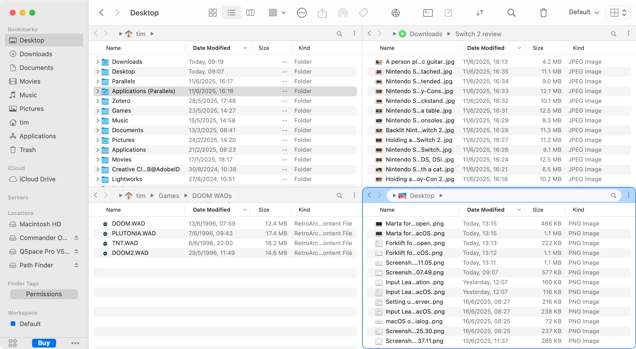 Giao diện ứng dụng QSpace trên macOS với chế độ đa khung hình.
