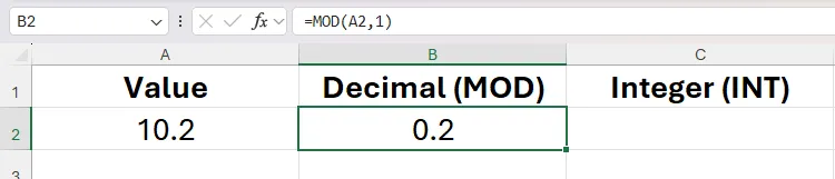 Hàm MOD trong Excel được sử dụng để trích xuất phần thập phân từ một số.