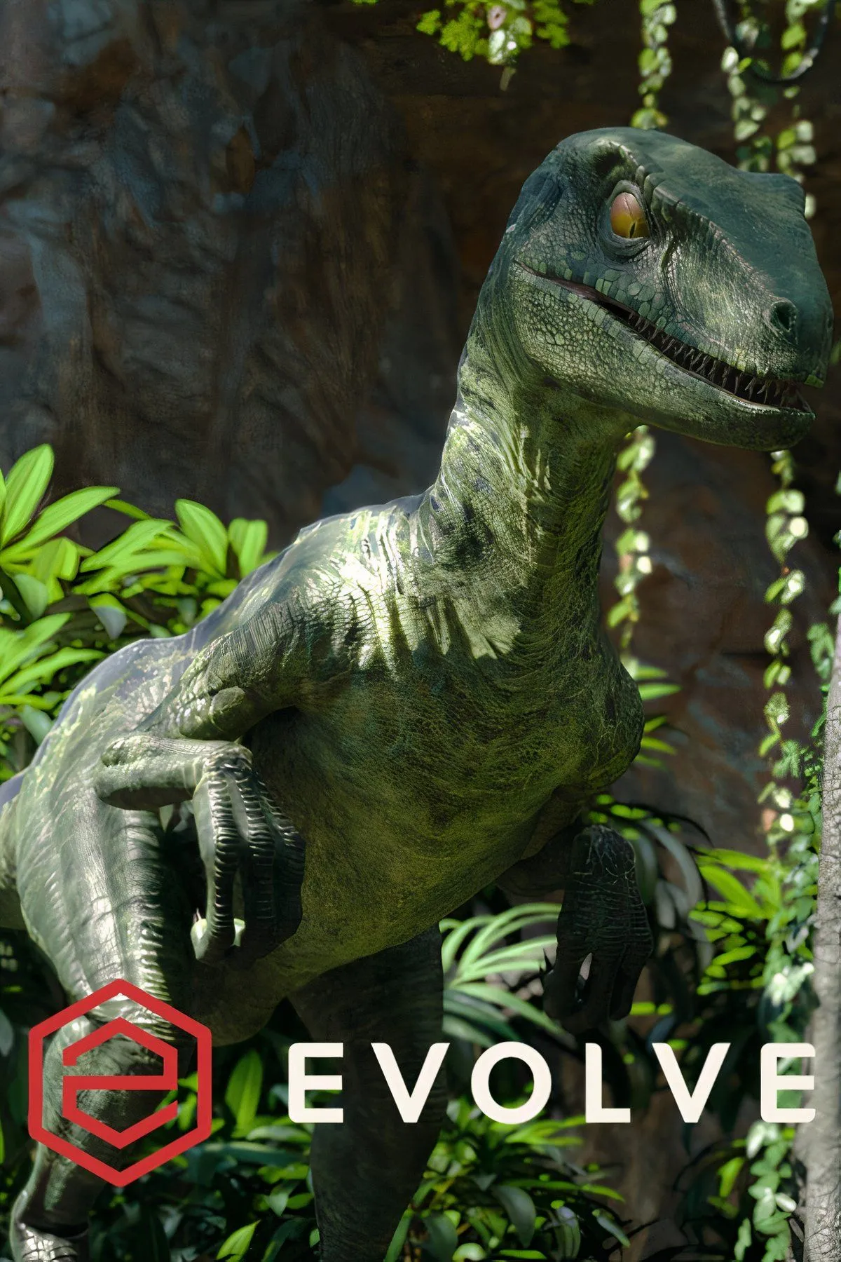 Hình ảnh chiến trường trong game Evolve, nơi bốn thợ săn đối đầu với một quái vật, minh họa lối chơi đặc trưng của tựa game FPS này.
