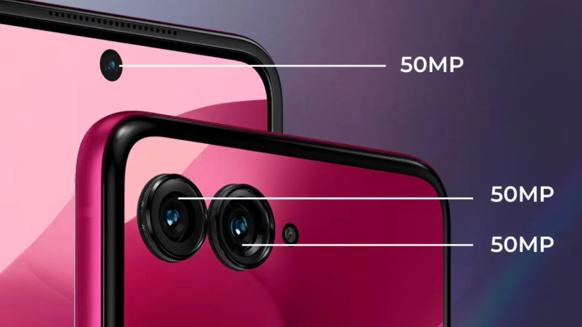 Hình ảnh minh họa ba camera 50MP trên Razr Ultra, nhấn mạnh khả năng chụp ảnh chất lượng cao và đa dạng của hệ thống camera này.