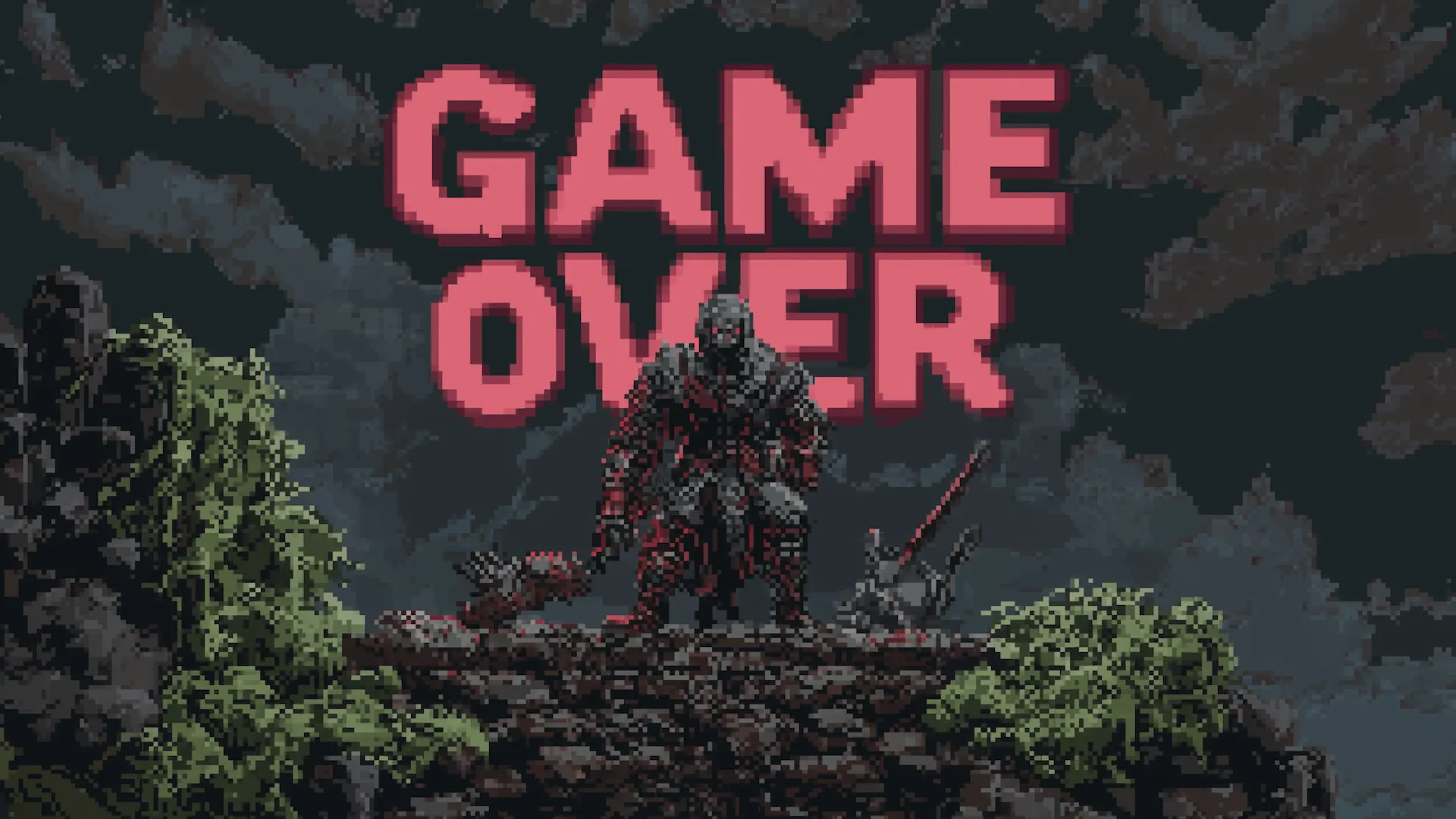 Hình ảnh pixel art minh họa chiến binh tử trận, gợi nhớ những hậu quả khắc nghiệt trong các game cổ điển