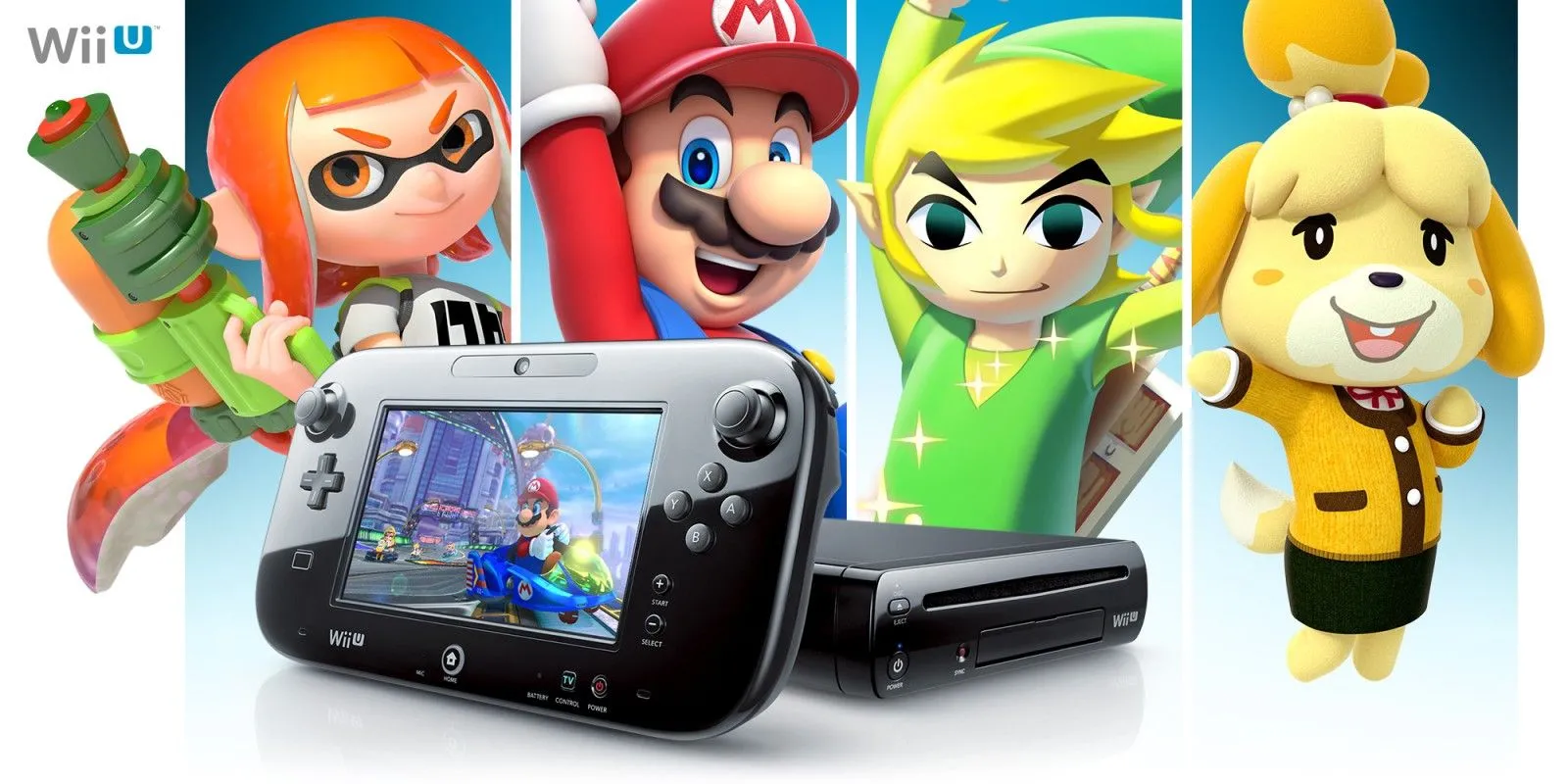 Hình ảnh quảng cáo máy chơi game Wii U của Nintendo, nhấn mạnh thiết kế độc đáo của GamePad