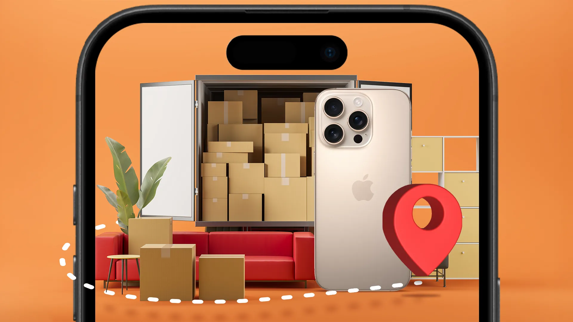iPhone sử dụng ứng dụng Đo để ước tính kích thước đồ nội thất và hộp carton, hỗ trợ quá trình di chuyển nhà.