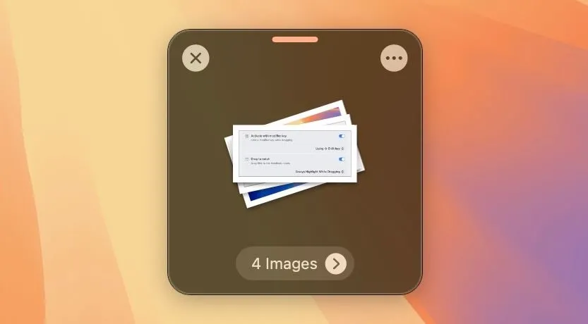 Kệ Dropover trên macOS chứa nhiều file và thư mục đã được kéo thả vào