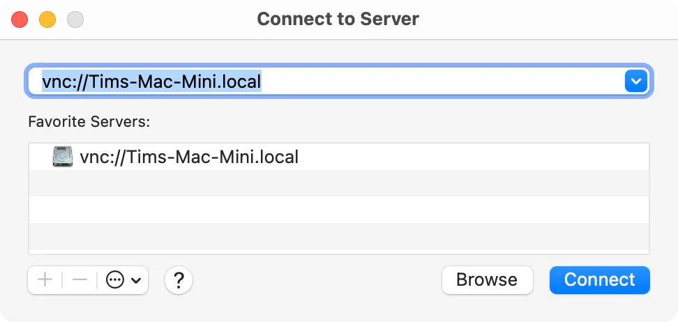 Kết nối VNC tới Mac mini cục bộ.