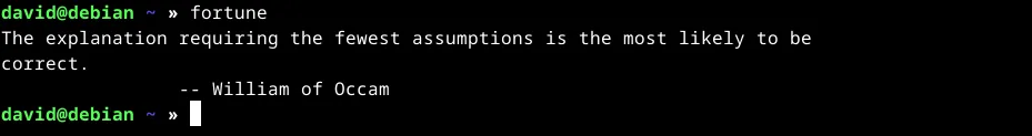 Kết quả ngẫu nhiên của lệnh 'fortune' trong terminal Linux.