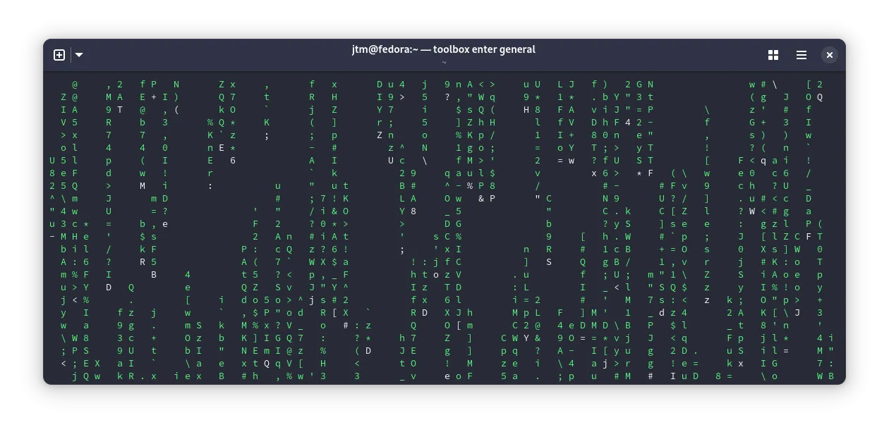 Kết quả từ chương trình cmatrix tạo hiệu ứng màn hình Ma Trận trong terminal Linux.