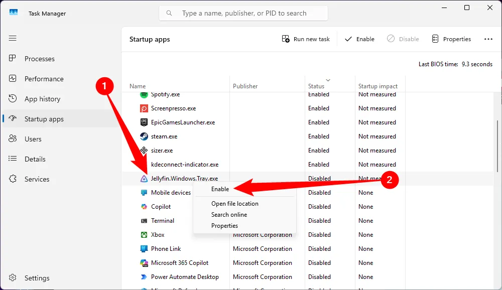 Kích hoạt lại một ứng dụng khởi động đã bị vô hiệu hóa trong Task Manager