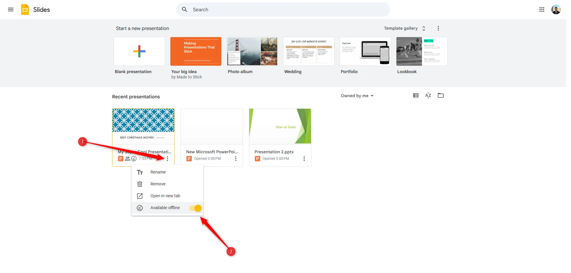 Kích hoạt tùy chọn &quot;Sẵn sàng ngoại tuyến&quot; cho file Google Slides cụ thể