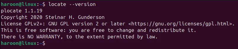 Kiểm tra phiên bản của lệnh locate trên terminal Ubuntu để xác định mlocate hay plocate đang được sử dụng