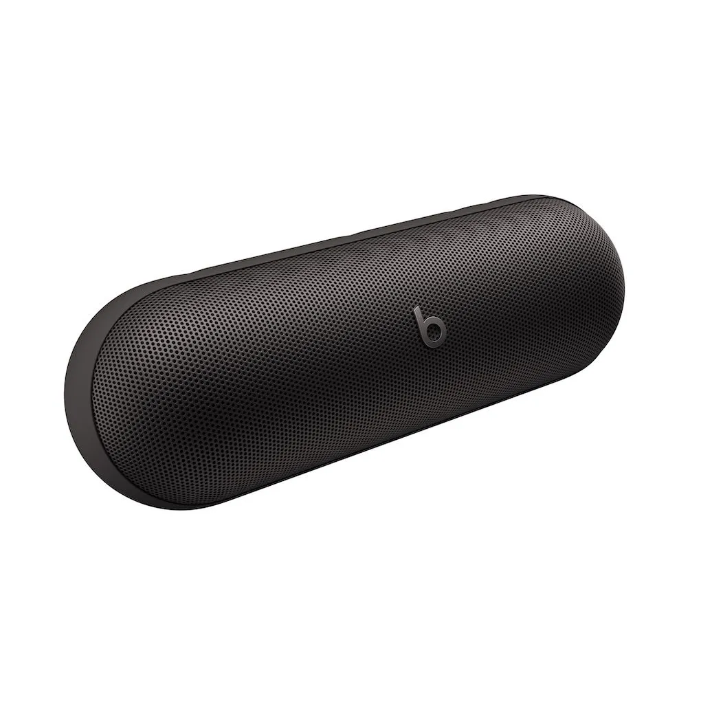Loa Bluetooth Beats Pill 2024 phiên bản màu đen mờ, với thiết kế mới và hiệu suất âm thanh được cải thiện.