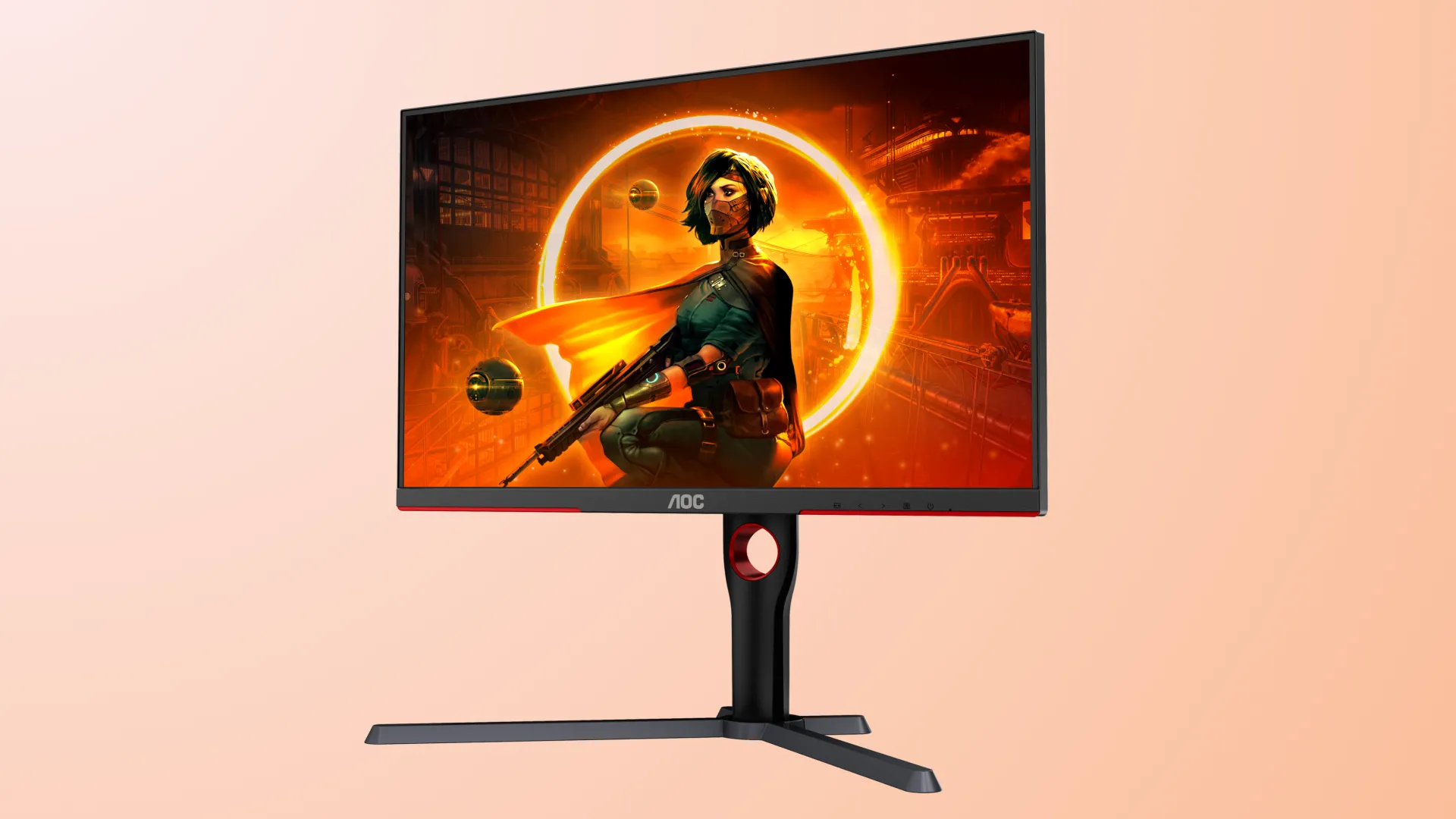 Màn hình AOC Q27G3XMN Mini-LED 1440p giá rẻ, hiển thị nổi bật trên nền hồng.