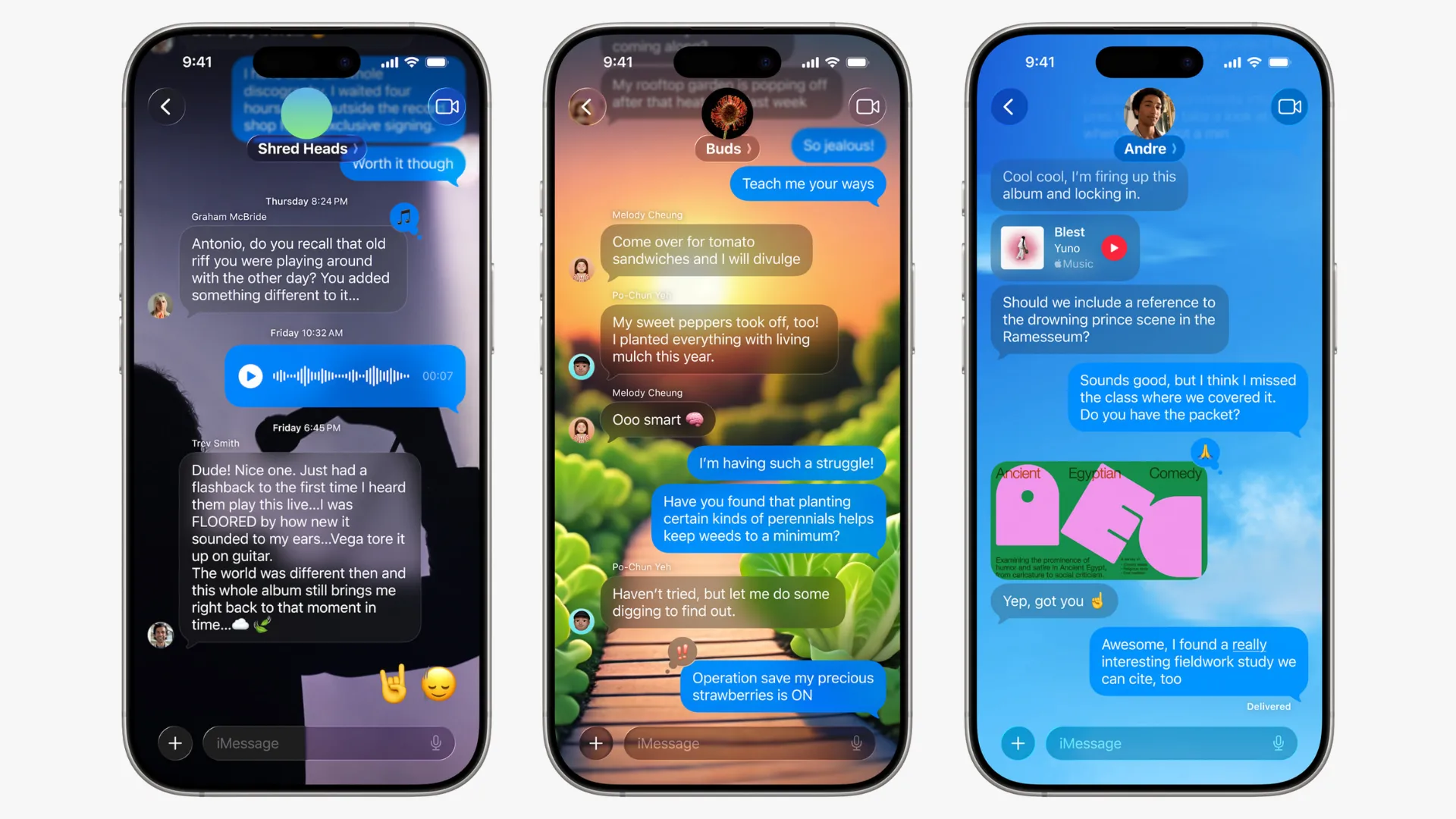 Màn hình cài đặt hình nền tùy chỉnh trong Apple Messages trên iOS 26, cho phép người dùng cá nhân hóa giao diện cuộc trò chuyện bằng các tùy chọn và công cụ Image Playground.