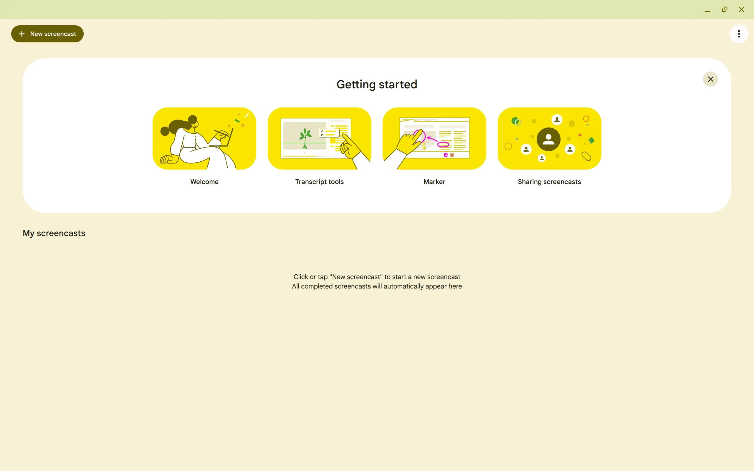 Màn hình chính của ứng dụng Screencast dành cho Chromebook