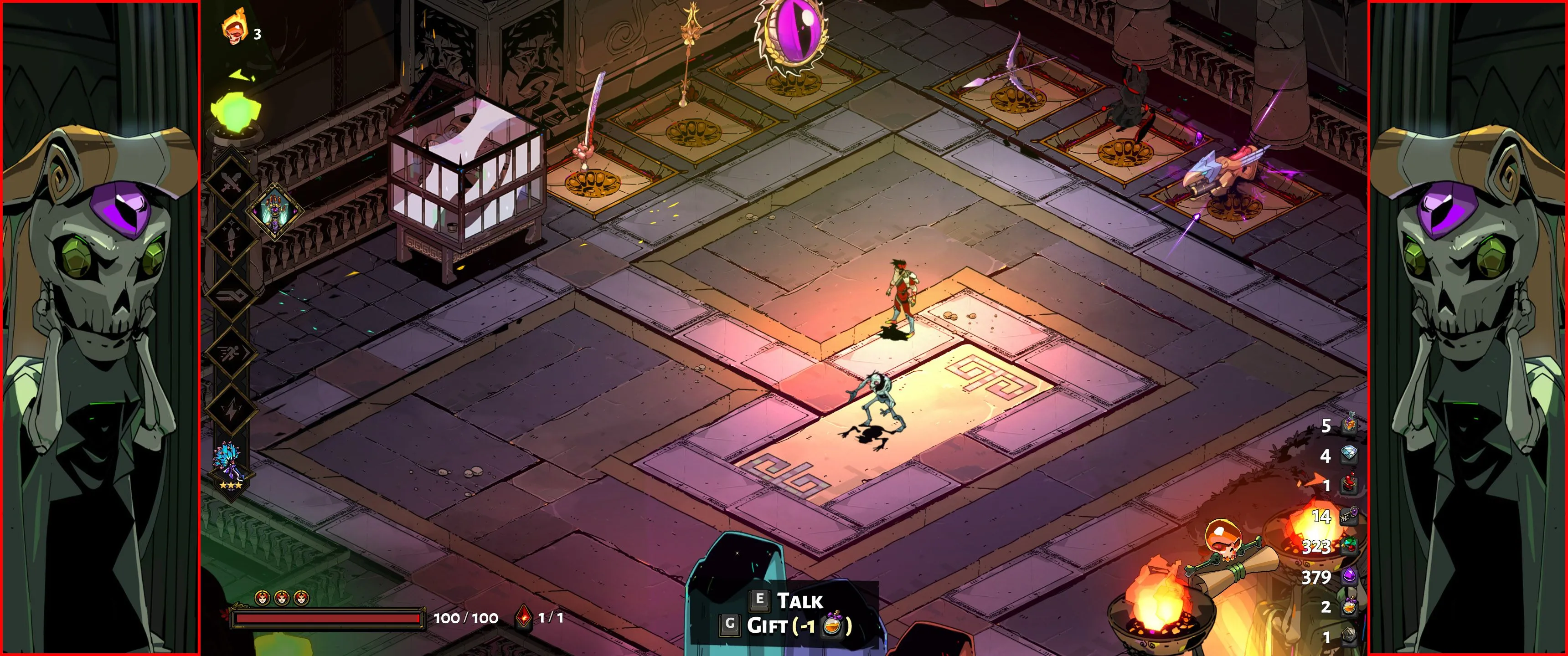 Màn hình chơi game Hades với góc nhìn isometric, nhấn mạnh tầm quan trọng của việc né tránh chính xác trong game hành động.