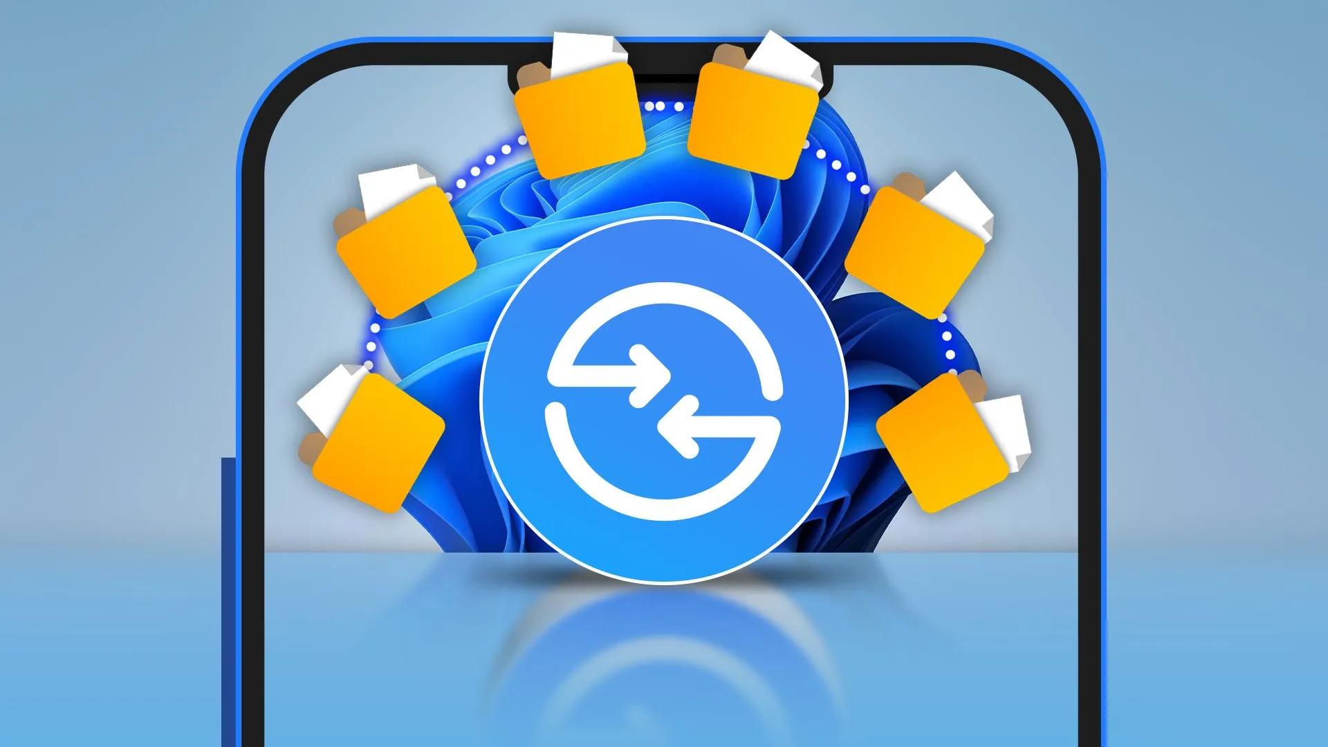 Màn hình điện thoại hiển thị logo Quick Share của Samsung, tượng trưng cho khả năng chia sẻ tệp nhanh chóng và liền mạch giữa các thiết bị Android và Windows.