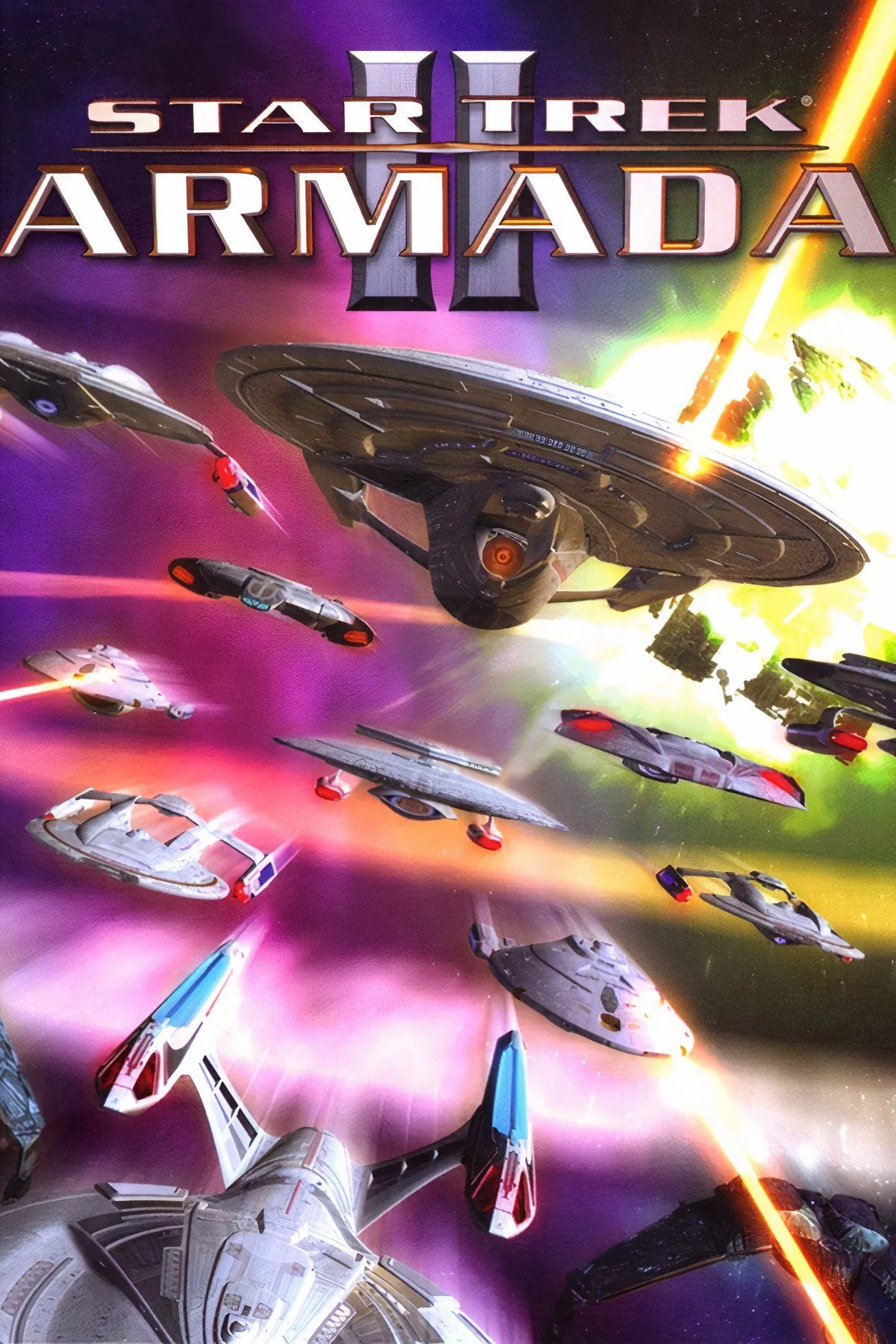 Màn hình game chiến thuật thời gian thực Star Trek: Armada II, hiển thị hạm đội phi thuyền Liên đoàn đang giao chiến ác liệt trong không gian.