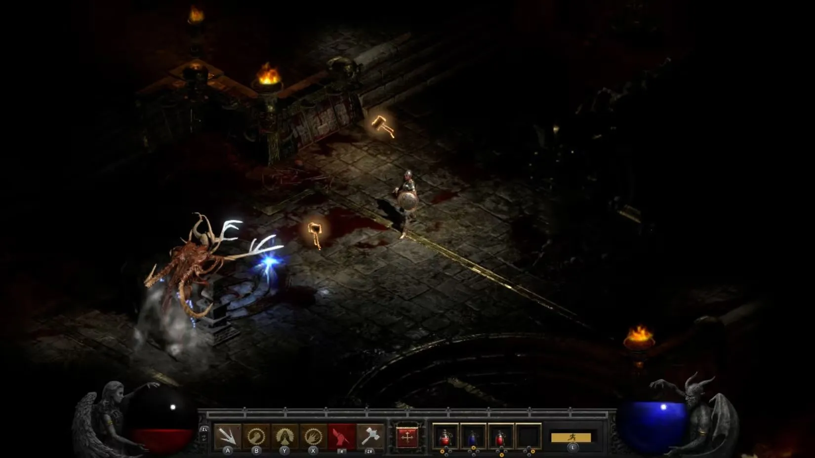 Màn hình gameplay Diablo II: Resurrected trên Nintendo Switch, với đồ họa được nâng cấp rõ rệt.