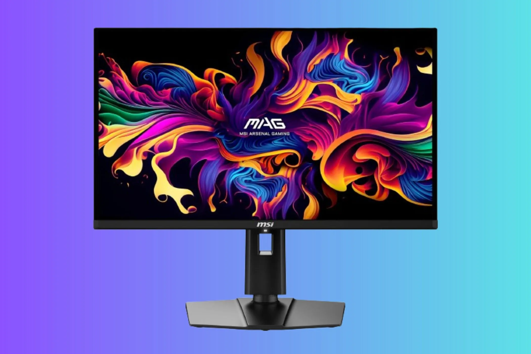Màn hình gaming 240Hz MSI MAG 271QPX E2 QD-OLED thế hệ 3, hiển thị trên nền gradient.
