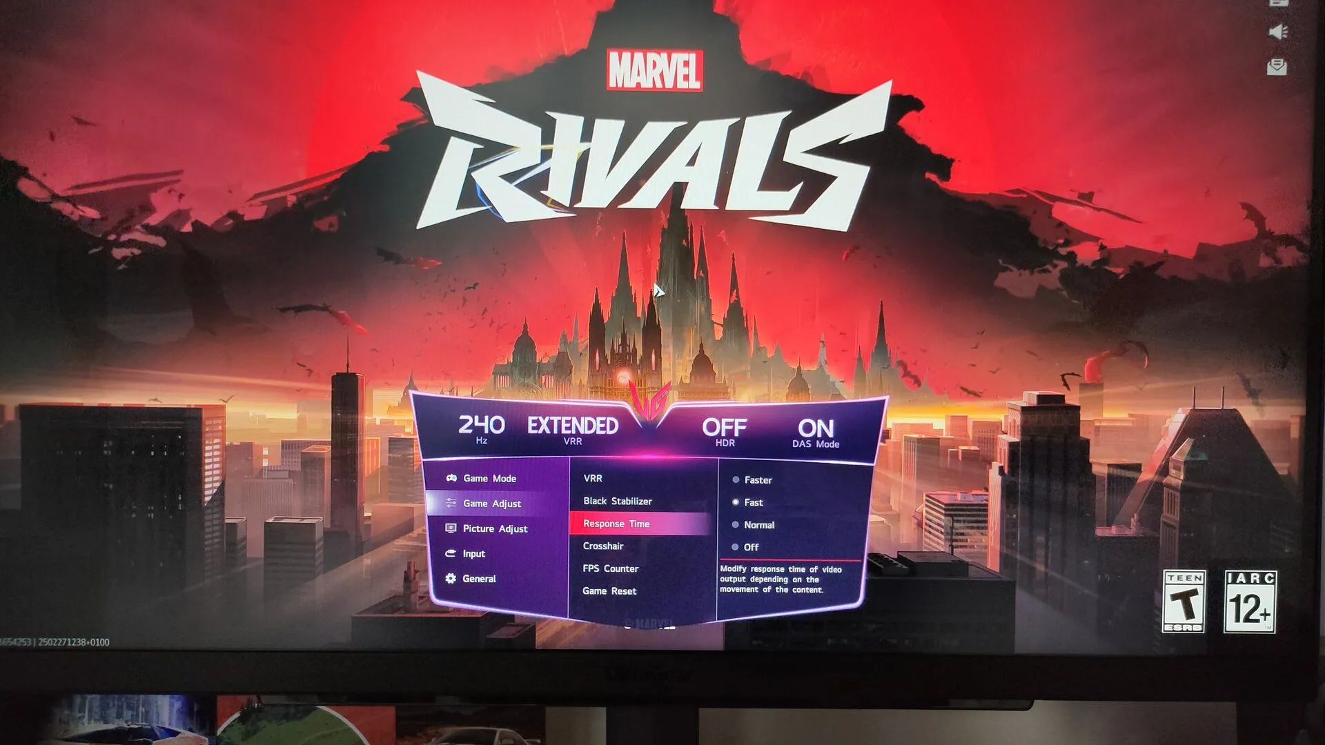 Màn hình gaming LG hiển thị menu cài đặt, minh họa việc tối ưu hóa các thông số màn hình cho hiệu suất chơi game.