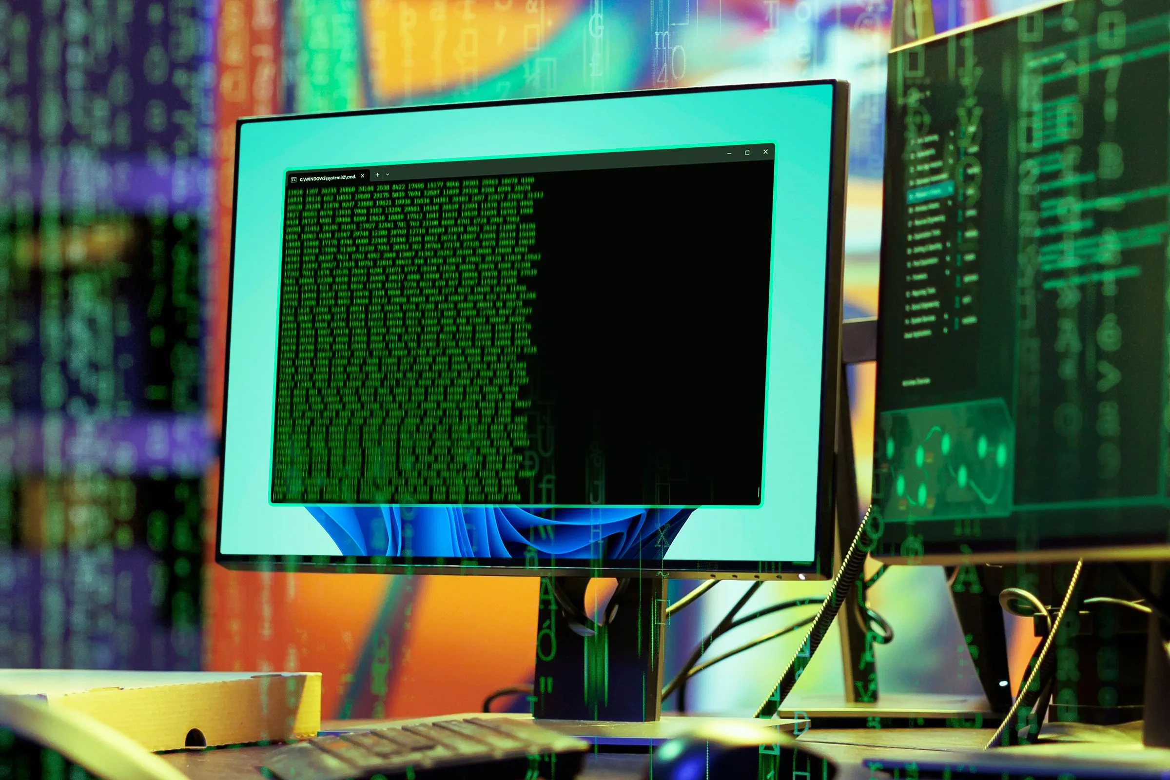 Màn hình hiển thị cửa sổ Windows Terminal với các dòng mã code, tượng trưng cho việc kiểm tra mã nguồn và giám sát hệ thống để phát hiện logic bomb.