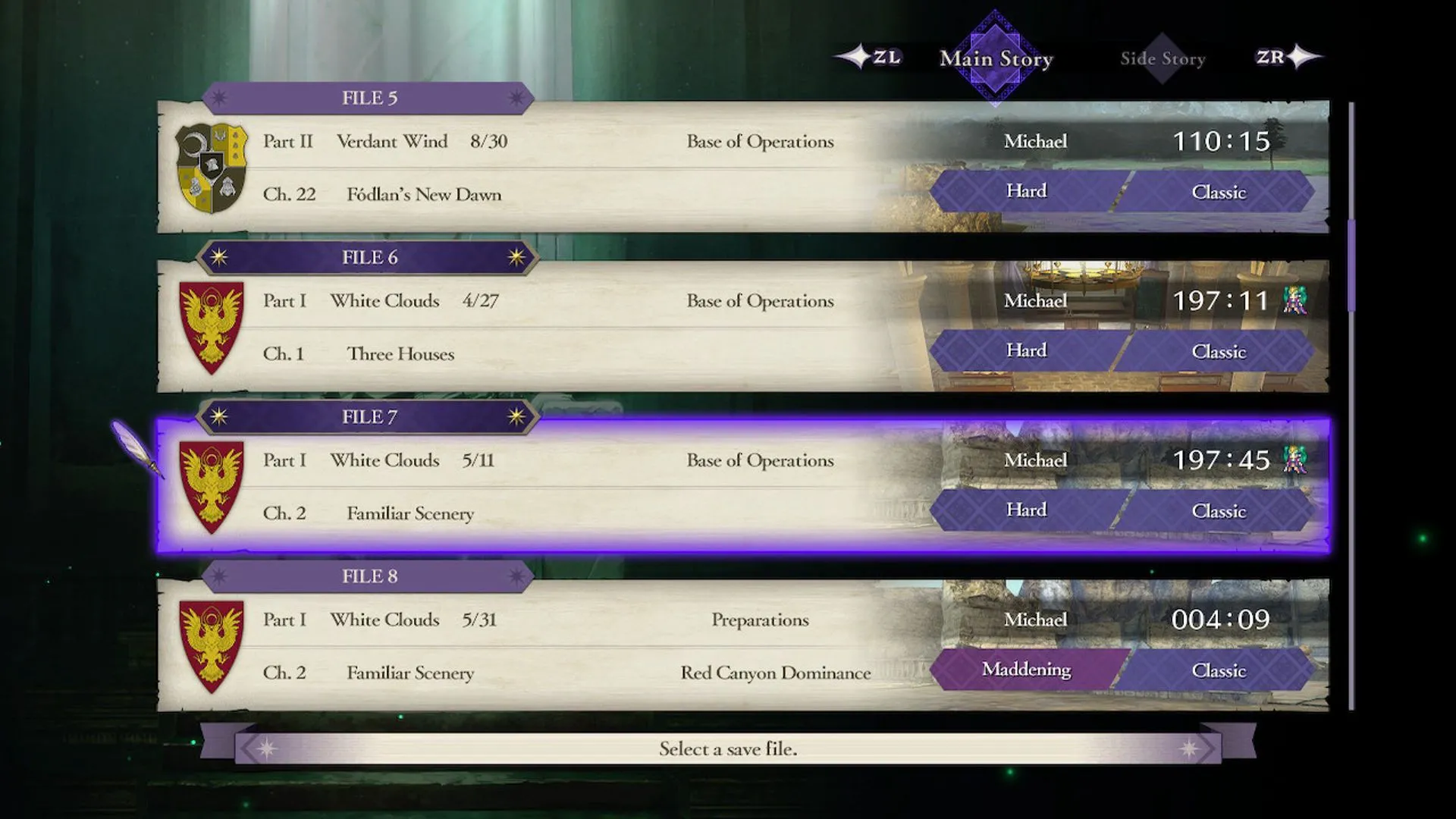 Màn hình save game của Fire Emblem: Three Houses với thời gian chơi dài, minh họa cho những buổi &quot;cày game&quot; thâu đêm của game thủ khi còn trẻ.
