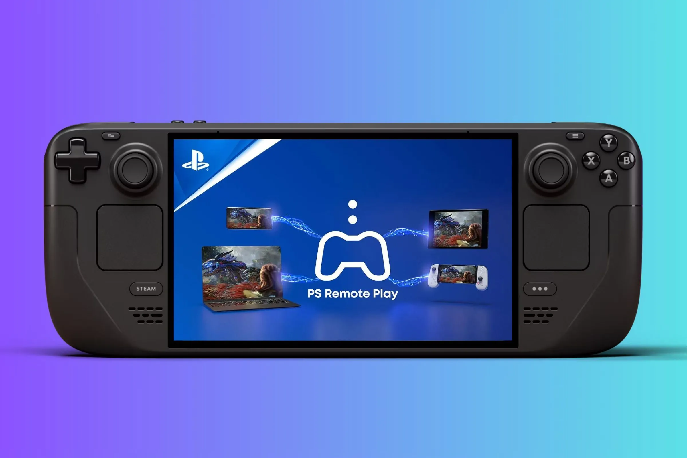 Màn hình Steam Deck hiển thị giao diện PlayStation Remote Play, cho thấy khả năng stream game PS5 đến thiết bị cầm tay.