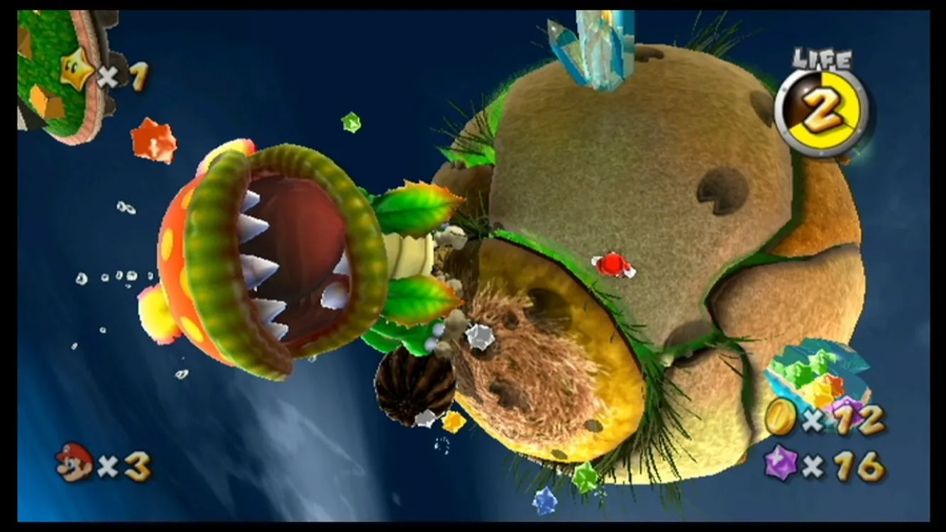 Mario khám phá các hành tinh và thách thức trọng lực trong Super Mario Galaxy trên hệ máy Nintendo Wii