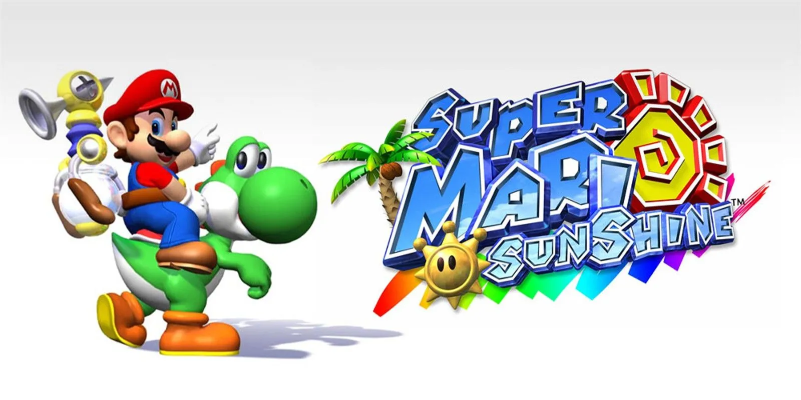 Mario sử dụng FLUDD trong bối cảnh rực nắng của Super Mario Sunshine trên hệ máy GameCube